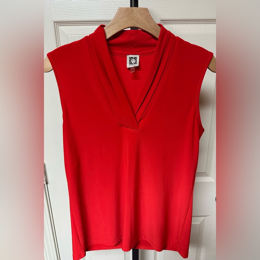Anne Klein Red Sleeveless V-Neck Top